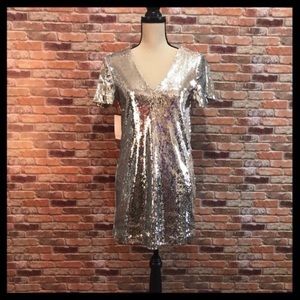Tobi Dress SILVER Sequin Sundown Cocktail Dress Small S